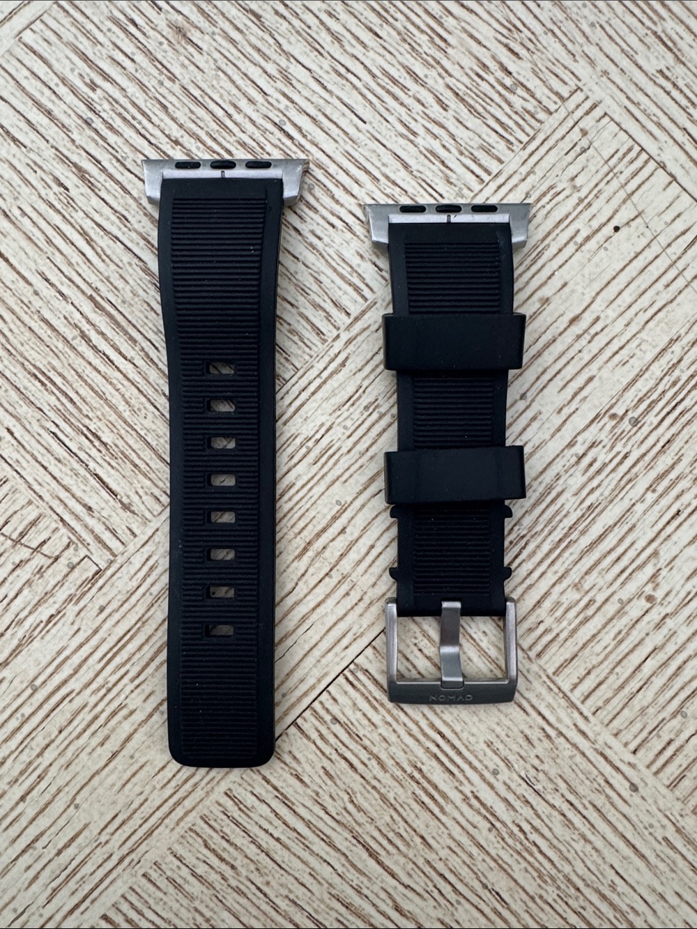Nomad Black Rugged Silicone Apple Watch Strap with Silver Buckle -5